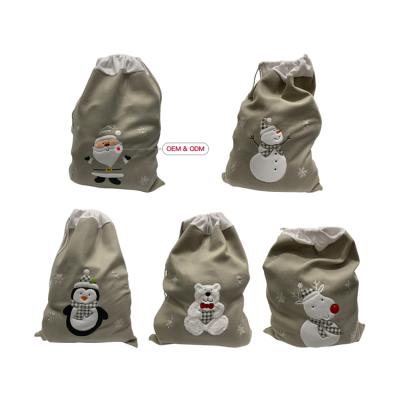 China Polyester New Year Presents Candy Bag Christmas Gift Drawstring Santa Storage Bag Large UK for sale