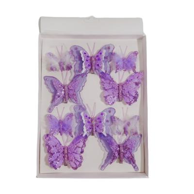 China Europe Purple 5cm 8cm Feather Butterfly Decorations Packed In Boxes Feather Butterfly Home Decoration for sale