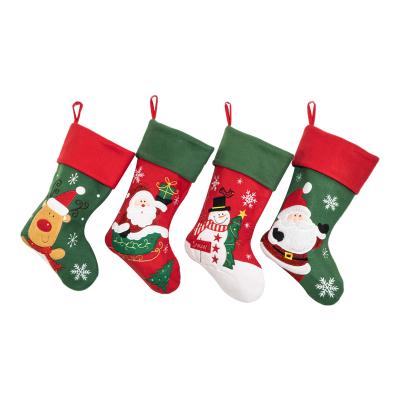 China Wholesale High Quality Embroidery Personalized Red Green Plush Santa Snowman Christmas Stockings Christmas Gift Bags for sale