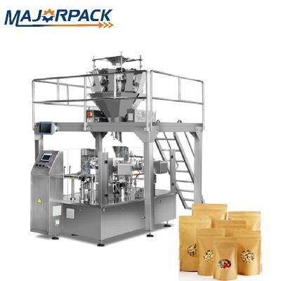 China Full Automatic Rotary Majorapck Nuts Peeler Preformed Preformed Food Beverage Vegetable Salad Filling And Pouch Packing Machine for sale