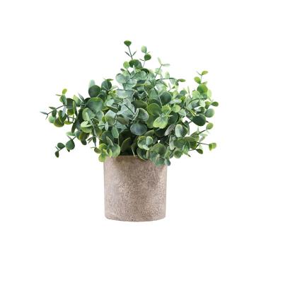 China 7 Inch Potted Eucalyptus Leaf Handmade Effect Snow Decoration Artificial Plants for sale