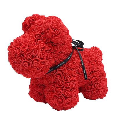 China Gift Factories Sell Cheap Handwork Custom PE Foam Rose Puppy Birthday Wedding Valentine's Day Gift Stand Stuffed Rose Dog for sale