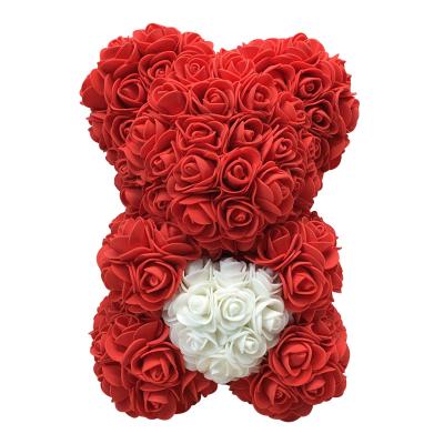 China China Artificial Foam Rose Flower Pe Teddy Bear With Heart With Ribbon For Lover for sale