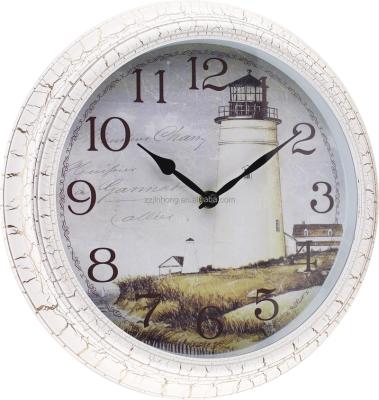 China Plastic Stone Looking Frame Lighthouse Printing Wall Clock for sale