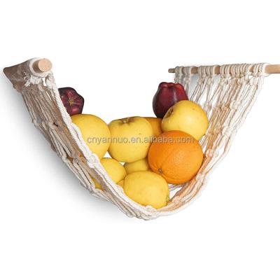 China Original Handcrafted Macrame Sustainable Fruit Basket Amazon Cotton Storage Wall Decor Macrame Fruit Hanging Hammock New for sale