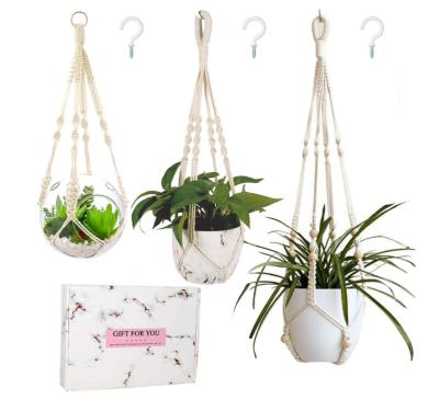 China Modern 3 Pack Macrame Plant Hanger with 4 Legs Plant Holder Cotton Woven Plant Hanging Pot for sale