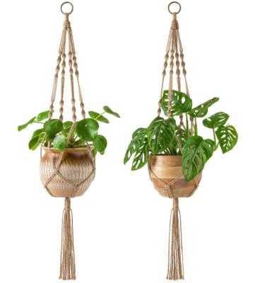 China 2 Pack Planter Basket Flower Pot Holder Jute Bohemian Indoor Decorative Hanging Rope Macrame Plant Hangers for Indoor Outdoor Home Decor for sale