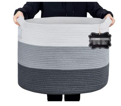 China Gray Color High Quality XXXL Large Modern Foldable Woven Laundry Hamper Cotton Rope Basket For Blankets Living Room for sale