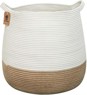 China Sustainable Decorative Woven Cotton Rope Basket Laundry Hamper Basket Cover Custom Basket For Living Room for sale