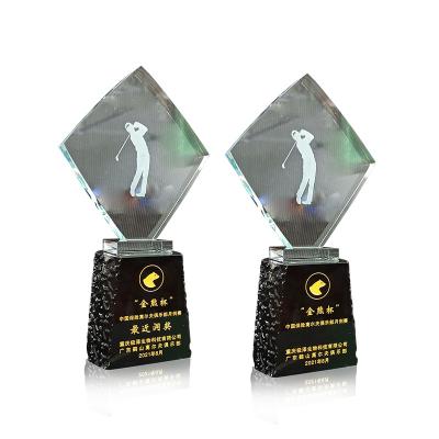 China Folk Art Golf Gold Trophy Cup Employee Award Glass Sports for sale