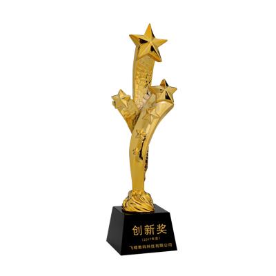 China Art Resin Trophy Black Crystal Base Folk Business Trophy Gold Star Awards Sports Soccer Football Trophy for sale