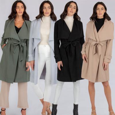 China Luxury high quality QUICK DRY long women coat classic casual belt ditch coat anorak jacket woman for sale