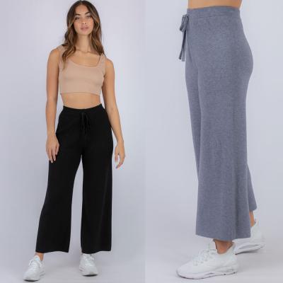 China New High Plus Size Casual Drawstring Knitted Pants Loose Wide Leg Pants Women for sale