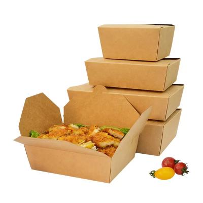 China Recycled Materials Disposable Fast Food Packaging Lunch Box Cake Sushi Noodles Chicken Portable Biodegradable Kraft Paper Takeaway Box for sale