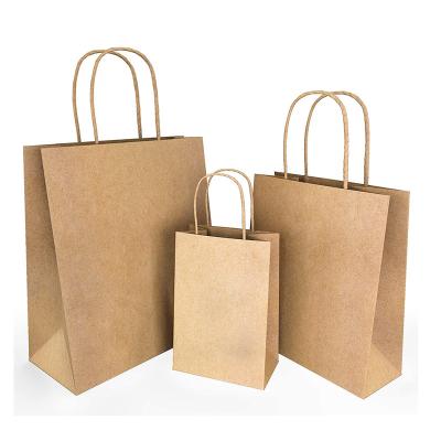 China Recyclable Custom Printed Your Own Logo Brown Kraft Craft Gift Shopping Paper Bag With Handle for sale