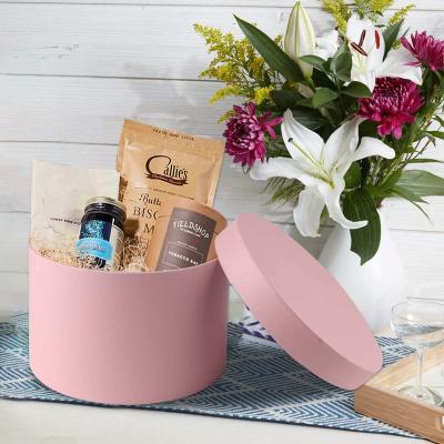 China Recycled Round Flower Hat Cylinder Custom Logo Pink Packaging Paper Box Materials Gift Box for sale