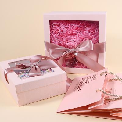 China Recycled Materials Custom Luxury Gift Box With Ribbon Closure Chocolates Cake Bakery Cupcake PVC Clear Window Packaging Paper Box for sale