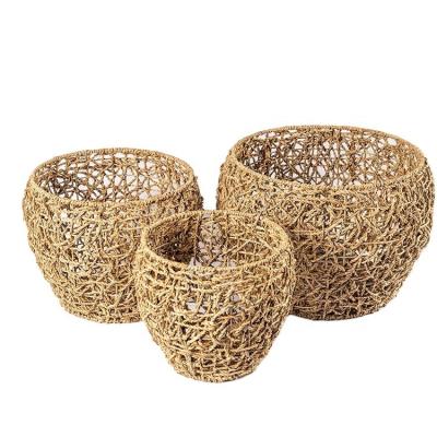 China Viable Casual Style Water Grass Rope Hand Armor Storage Basket for Sundries Storaging Home Decor for sale