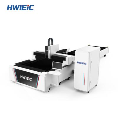 China HWlEiC fiber tube laser water-cooled cutting machine steel tube cutting machine with loading system fiber laser metal cutting machine for sale