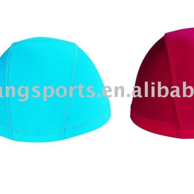 China Pure color swim cap promotion swim caps made by nylon fabric adult and kids size in available, elastic size lycra swim caps with logo print for sale