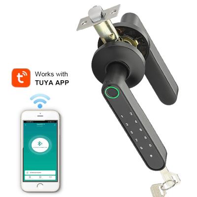 China TUYA Home Office AirBnB Voice Guide 0 to 9 Keypads App Fingerprint Password Smart Door Handle Lock for sale