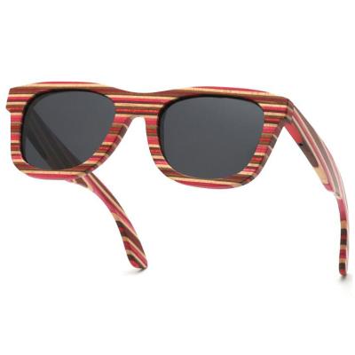 China Fashion Sunglasses Red Color Wood Sun Logo Red Color Wood Sun Glasses Polarized Handmade Handmade Sunglasses for sale