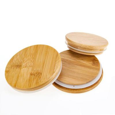 China Child Safe Bamboo Lid Storage Mason Jar Canning Lids With Silica Gel Sealing Ring Wood Cover For Glass Container Candle Jar And Cups for sale