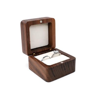 China Custom Logo Ring Earring Jewelry Box Wedding Ring Box Wooden Walnut Jewelry Storage Boxes Velvet Engagement Jewelry Earring Box Eco-friendly Rustic Wholesale Custom Logo 'packaging for sale