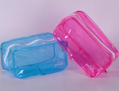 China 0.3mm SMETA PVC Plastic Pouch Transparent Zipper Makeup Cosmetic Bag EN71 for sale