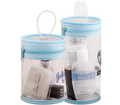 China 7P AZO free Clear Cylinder Bag , ISO9001 125mm Cylinder Cosmetic Bag PVC With Zipper for sale