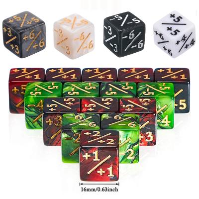 China Game playing dice 16mm d6 dice +1/+1 and -1/-1 counters for MTG white and black straight meet dice for sale