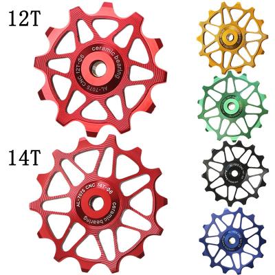 China Aluminum Alloy Bicycle Rear Derailleur Pulley Wheels 12T 14T Ceramic Ratio Jockeys For Road Bike for sale