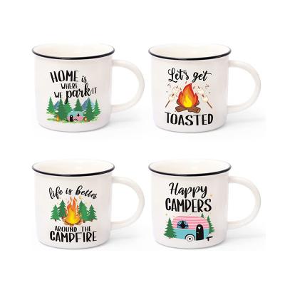 China Sustainable Color Glazed Portable Handle Travel Enamel Camping Mugs Metal Campers Campfire Coffee Milk Tea Coffee Cups for sale