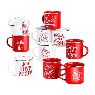 China Sustainable Christmas Coffee Enamel Mugs Cute 12 oz Festive White and Red Funny Novelty Cup Merry Christmas Mug Gift for sale