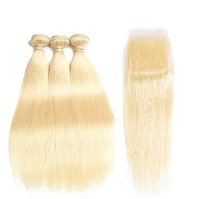 China Water Wave 613 Closure With 3 Bundles Brazilian Blonde Straight Hair Bundles With Closure 100% Virgin Remy Hair Weft Human Straight for sale