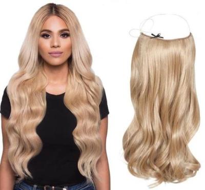 China Super Natural Water Wave Halo Extension Hidden Wire Headband Middle With Ash Blonde Highlight Long Human 16 Piece 3 Inch Hair Extension for sale