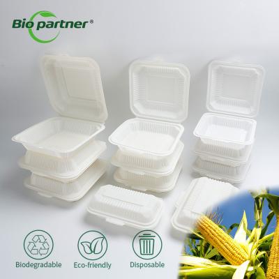 China Compostable Plastic Clamshell Food Containers for Take Away Burgers Custom Corn Starch for sale