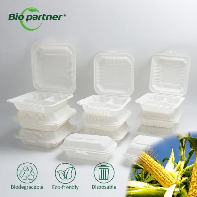 China Food Packaging Biopartner 3 Compartment Disposable Lunch Box with PORTABLE Feature for sale