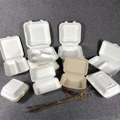 China White and Beige Sugarcane Bagasse Oval Food Container Clam Shell Box 15% Off Promotion for sale