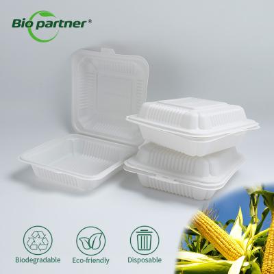 China Bio degradable Custom Logo Plastic Clamshell Food Packaging Takeaway Corn Starch Lunch Box zu verkaufen