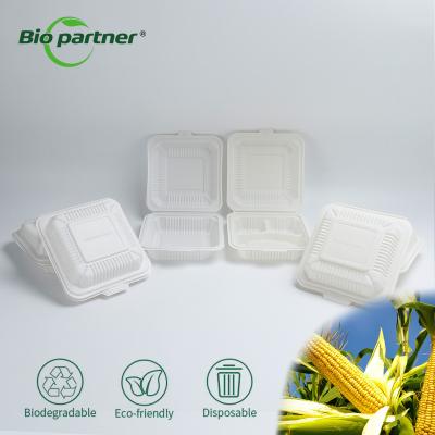 China PP Corn Starch Clamshell Food Container for Take Out Burger To Go Box in Restaurant for sale