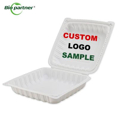 Κίνα Biopartner MFPP Hinged Disposable Plastic 8x8 3 Compartment Lunch Box Customized Logo προς πώληση