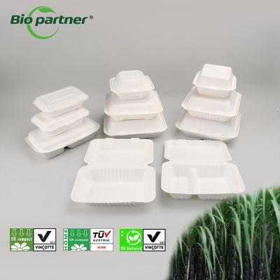 China Biodegradable Clamshell Disposable Packaging for Camping PFAS Free Bagasse Burger Box for sale