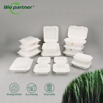 China Biopartner Custom Size Biodegradable Sugarcane Bagasse Food Container Pulp Burger Lunch Box for sale