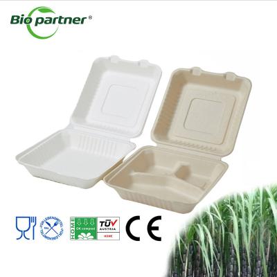 China Advantageous Disposable Bagasse Pulp Food Container for Fast Fries Burger Packaging for sale