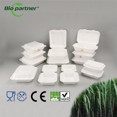 China 100% Environment-friendly Disposable Sugarcane Hinged Food Containers for Take Away for sale