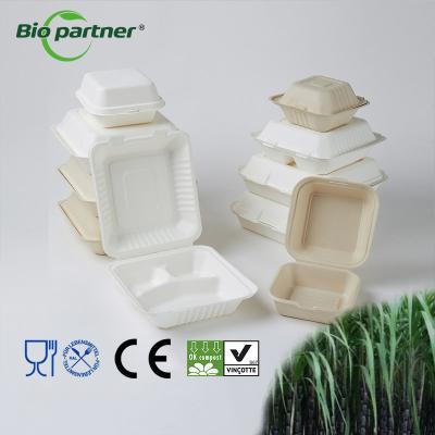 China Disposable Fast Food Container White Sugarcane Burger Box Biodegradable from Bagasse for sale