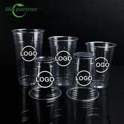 Κίνα Water PET Cup Custom Print PLA Clear Disposable Smoothie Juice Takeaway Cup With Lids προς πώληση