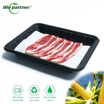 China Eco-friendly Material Box for Supermarket Disposable PP Corn Starch Meat Display Tray for sale