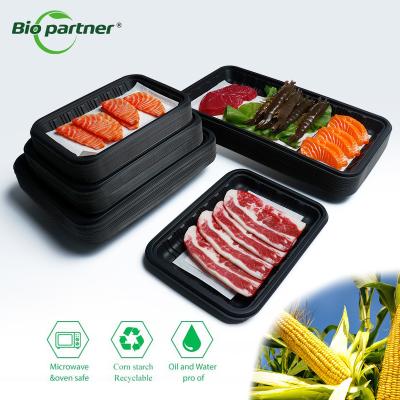 China Cornstarch Black Blister Food Grade Disposable Plastic Tray for Model Custom Butcher Shop for sale